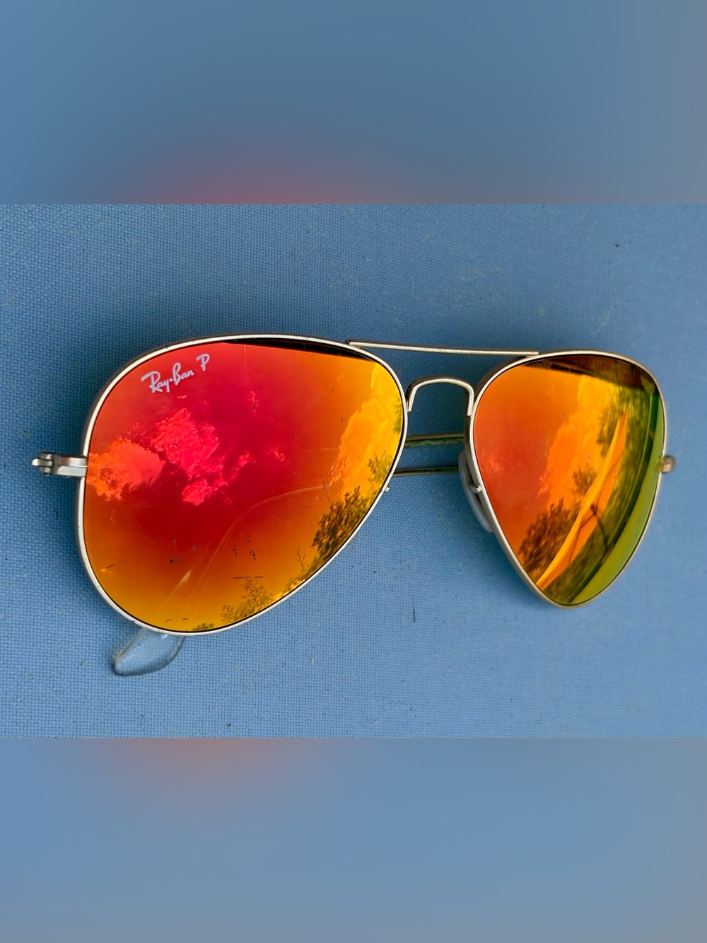 Ray-Ban Aviator Mirrored Polarized Sunglasses - Red/Orange Lenses